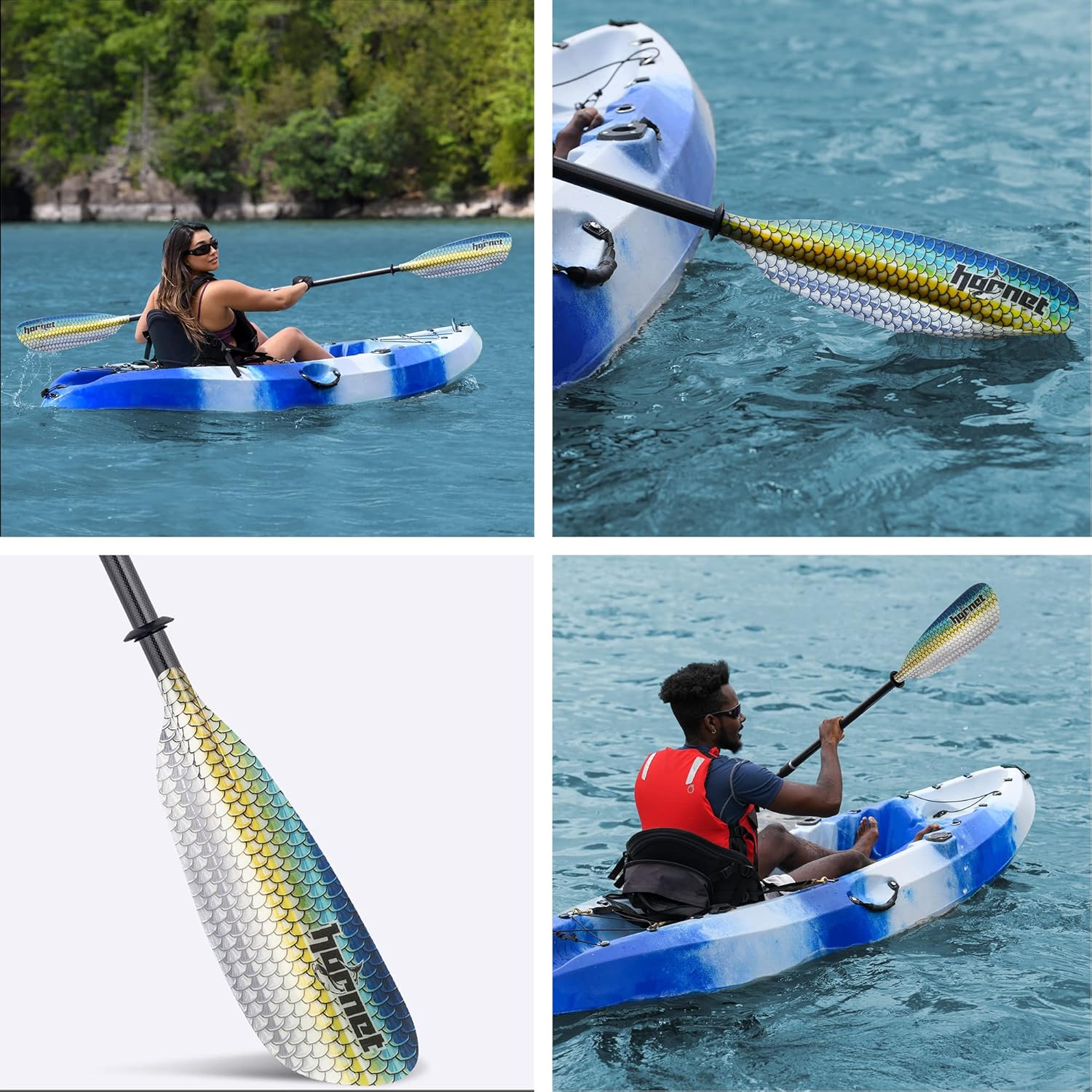 Hornet Watersports Fiberglass Kayak Paddle for Adults- Ideal for Touring, Fishing and Boating- 90.5 inches / 230CM Adjustable with Carbon Fiber Shaft- Kayak Oars Kayaking Equipment