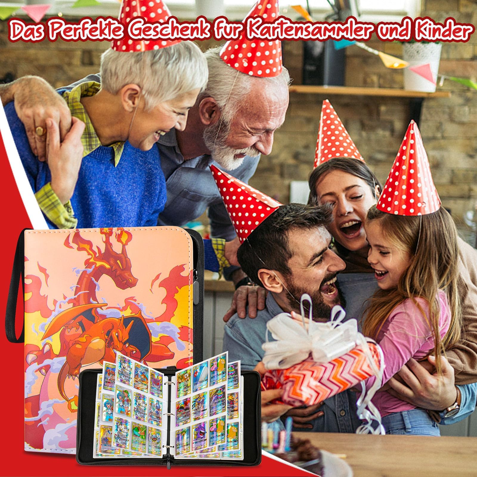 Album de Cartas Coleccionables, 50 Páginas 900 Bolsillos Album para Cartas con Cremallera, Carpeta de Tarjetas de PU Impermeable, Regalo para Niños