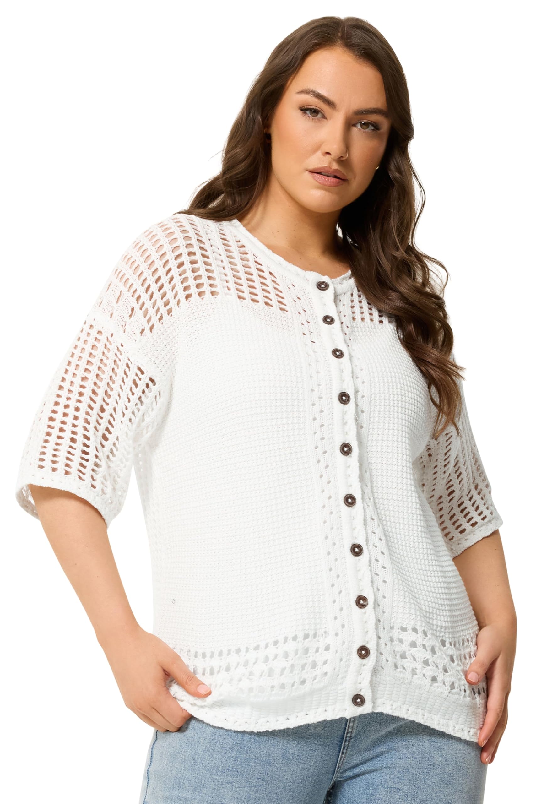 Yours Women's Ivory Open Stitch Cardigan In | Size: 26/28