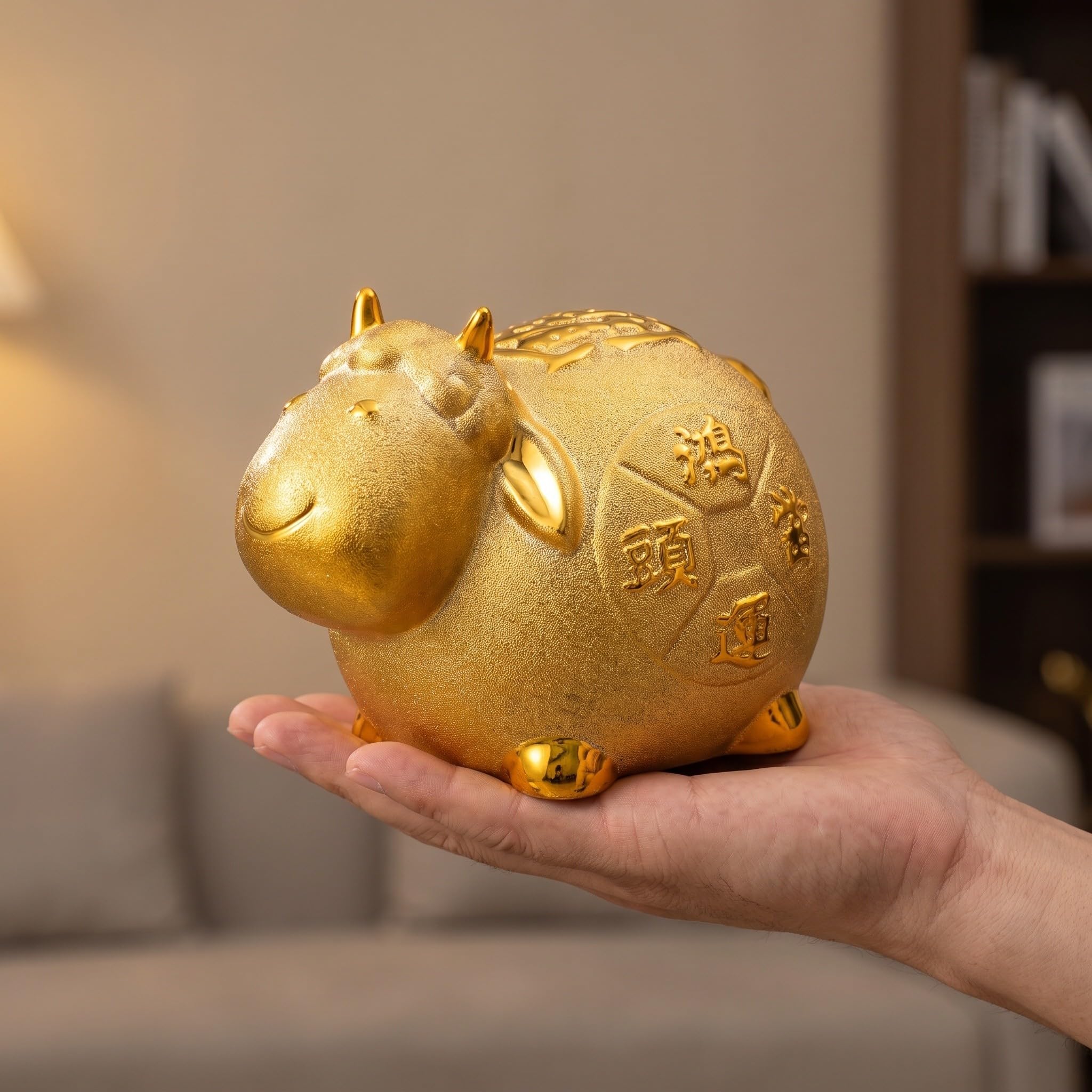 ibasenice Złota Skarbonka, 7-calowa ceramiczna skarbonka w kształcie kozy,