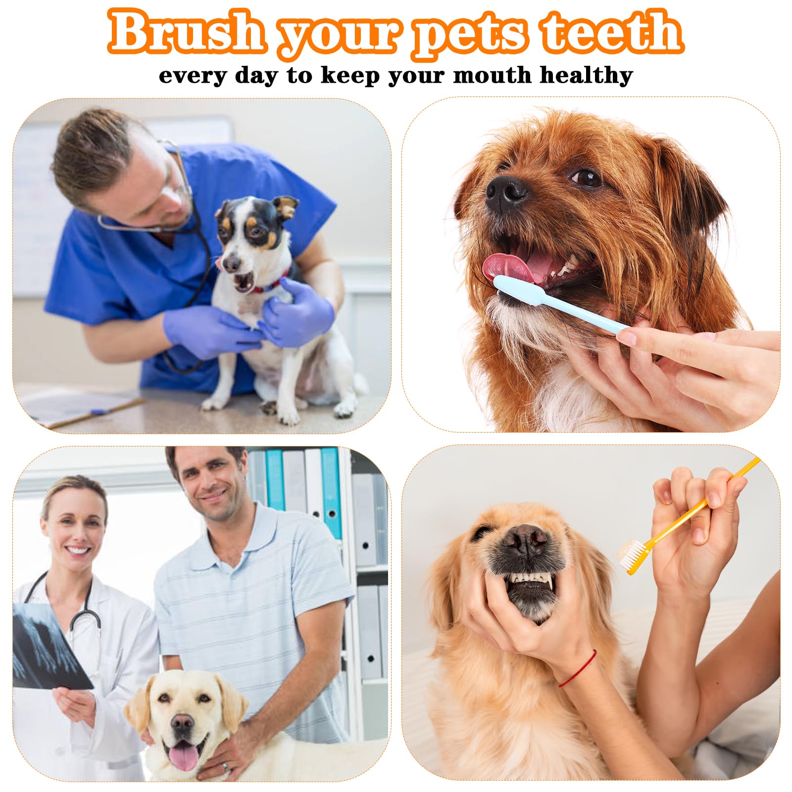 300 cepillos de dientes de perro a granel de doble cabeza de mango largo cepillo de dientes de plástico para perros grandes y pequeños, gatos, cachorros, limpieza de dientes dentales