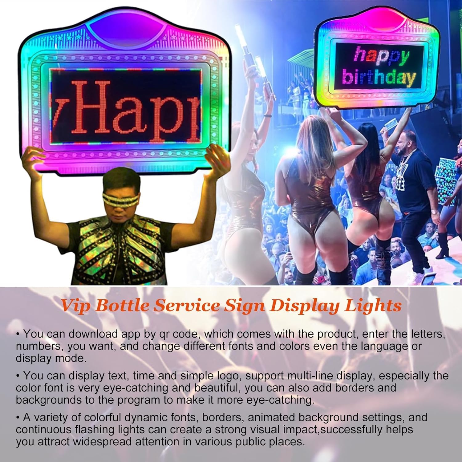 Señal LED de servicio de botella de bar con letras intercambiables que cambian de color para club y fiesta