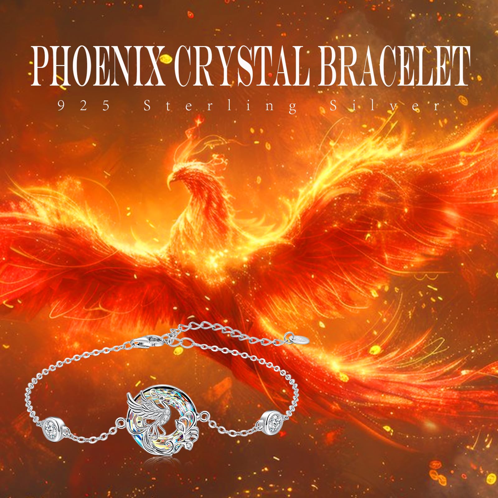 925 Silber Damen Kristallarmband, Phönix Armband für Frauen | Phönix-Armband aus 925 Sterling Silber mit Kristallen für Freundinnen, Schwestern, Großmütter und Damen.
