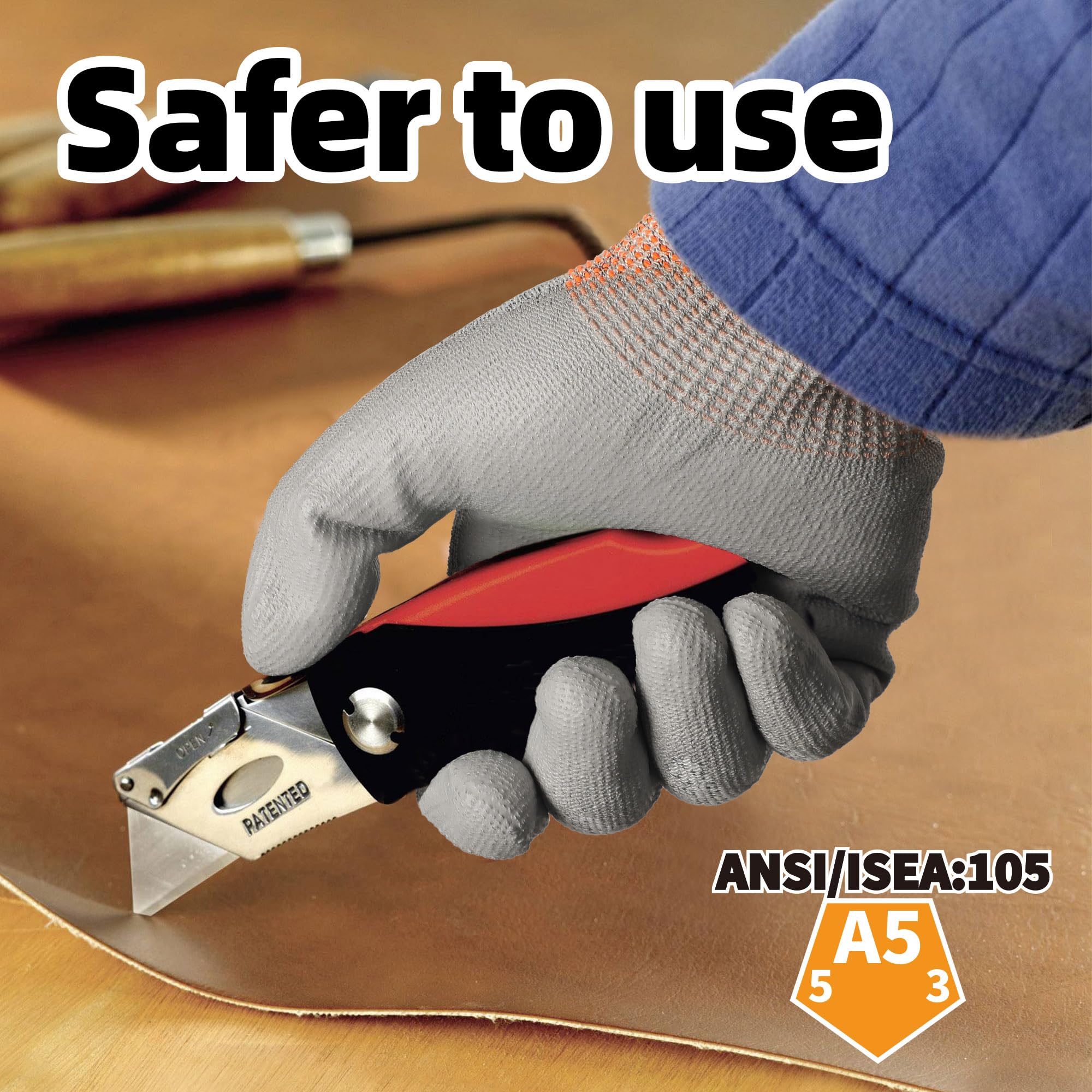Schwer Lot de 12 paires de gants de travail de protection contre les coupures niveau 4/D avec revêtement en polyuréthane, gants antidérapants et durables pour le travail des métaux, le travail du bois