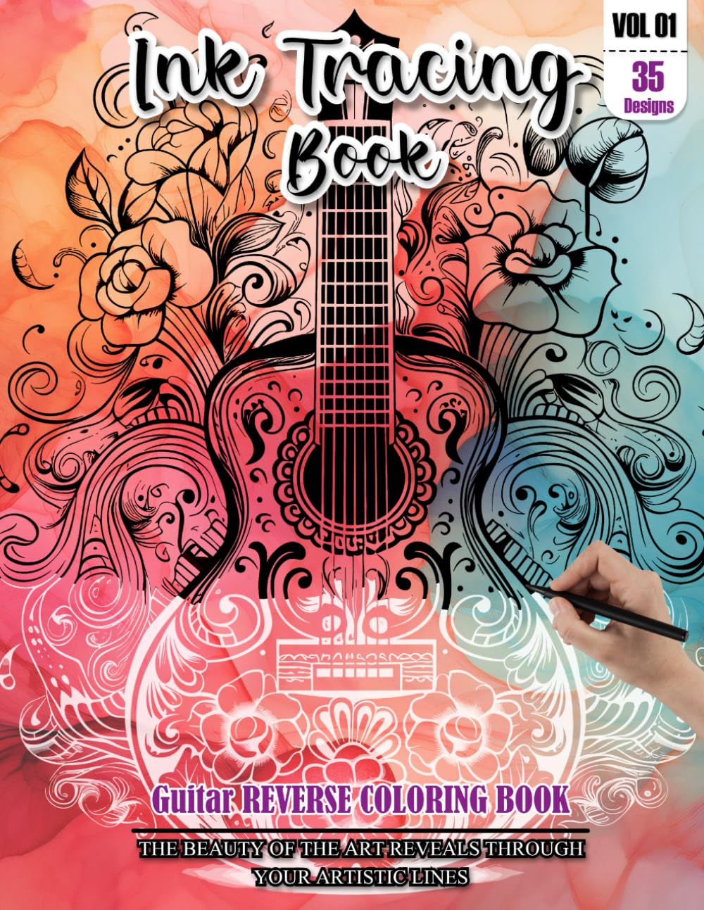 Ink Tracing Book for Adults: Stress relief reverse Guitar Coloring Book for adults: mindfully Follow white lines to Uncover 35 cute Guitar arts | ... color pages a perfect gift for Guitar lovers