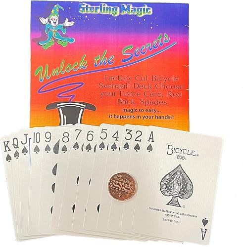 Ted's Sterling Magic Bicicleta Svengali Deck Trick en la parte trasera roja, traje de espadas, elige tu carta de fuerza (Six)