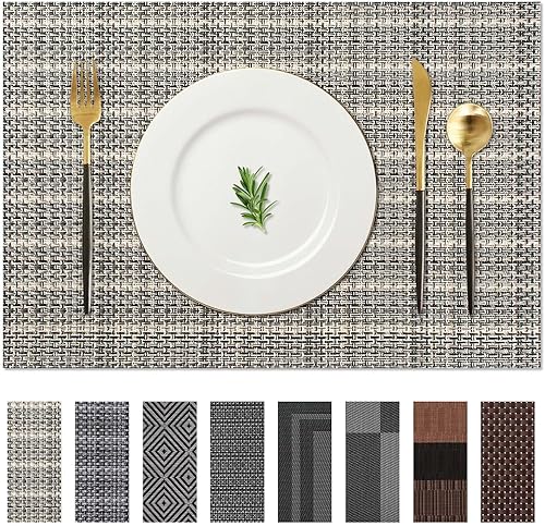 Miniatura 29 de AHHFSMEI - Juego de 8 manteles individuales para mesa de comedor, manteles de vinilo tejido de plástico, antideslizantes, con aislamiento térmico,