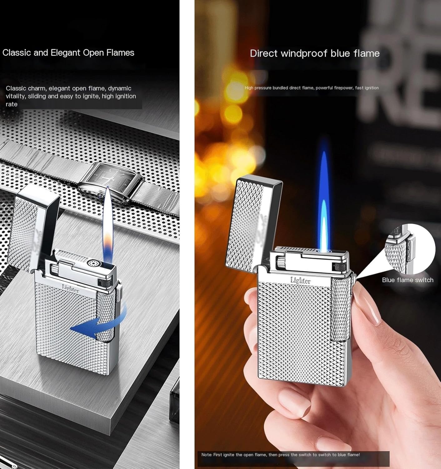 Double Flame Lighter,Soft/Jet Flame Switchable Lighters，Windproof Butane Refillable/Adjustable Torch Lighters ， forCigarette/Cigar/Candle ，Gift Box Packaging 【No Gas】 ( Color : Black diamond pattern )