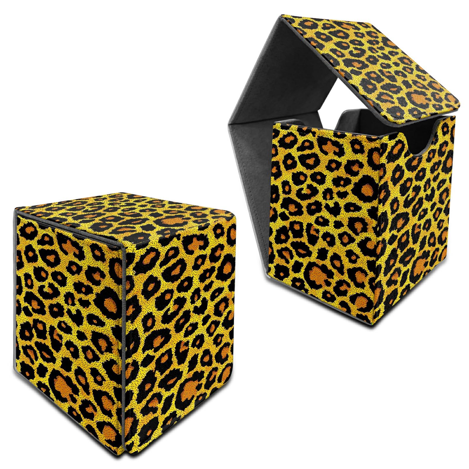 RWUTYTIUL Deck Box for MTG, Cards Storage Box Fits 120+ Sleeved, Leather Medium Size Strong Magnetic Closing Card Case for Board Games Magic TCG CCG Baseball Collection, Yellow Leopard Print — image 1
