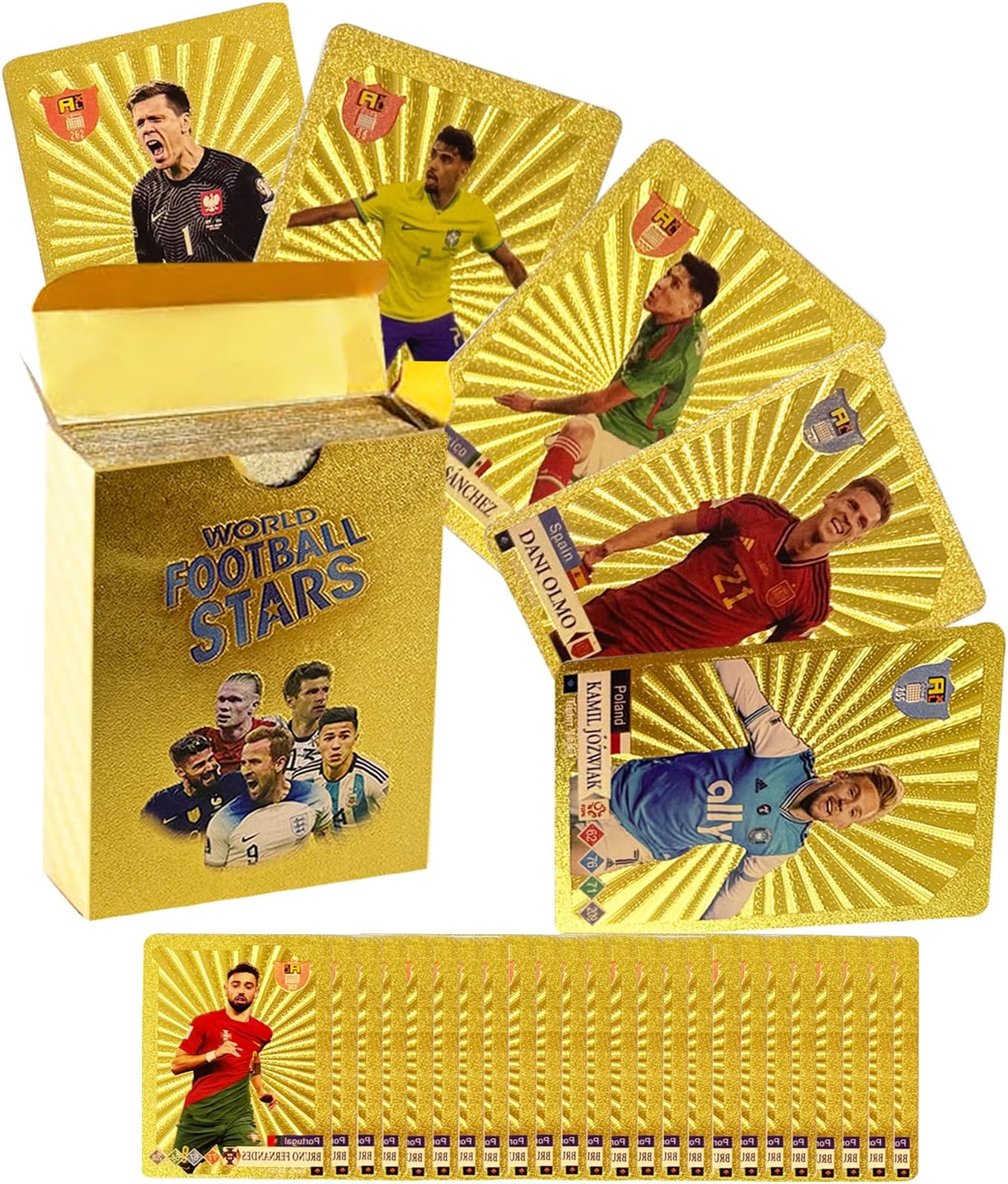 Soccer Cards 2023 2024,World Cup Soccer Star Trading Cards,UEFA Champions League Soccer Sports Cards 55 PCS,Easter Gift for Kids & Men Gold Foil Cards,No Repetition