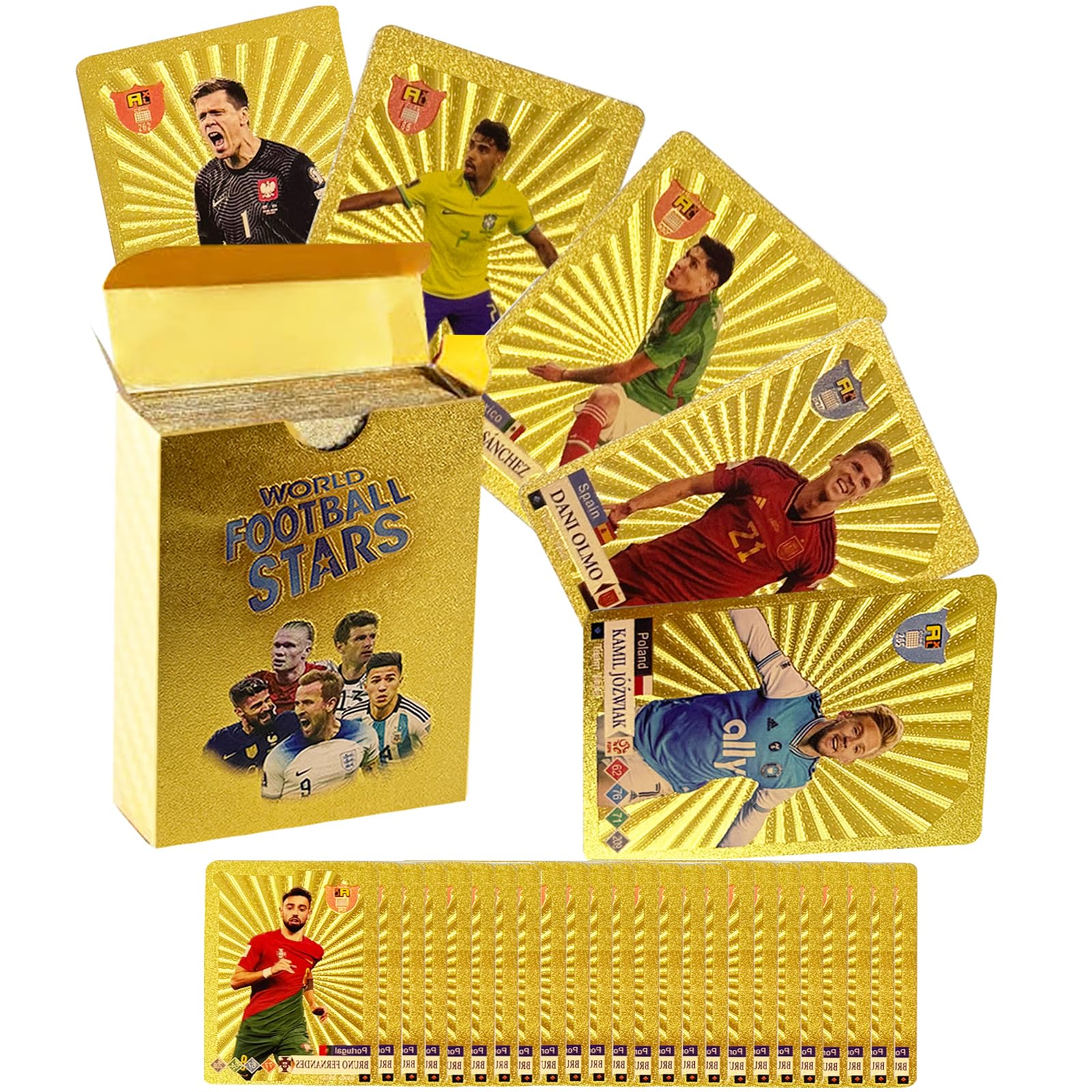 Soccer Cards 2023 2024,World Cup Soccer Star Trading Cards,UEFA Champions League Soccer Sports Cards 55 PCS,Easter Gift for Kids & Men Gold Foil Cards,No Repetition