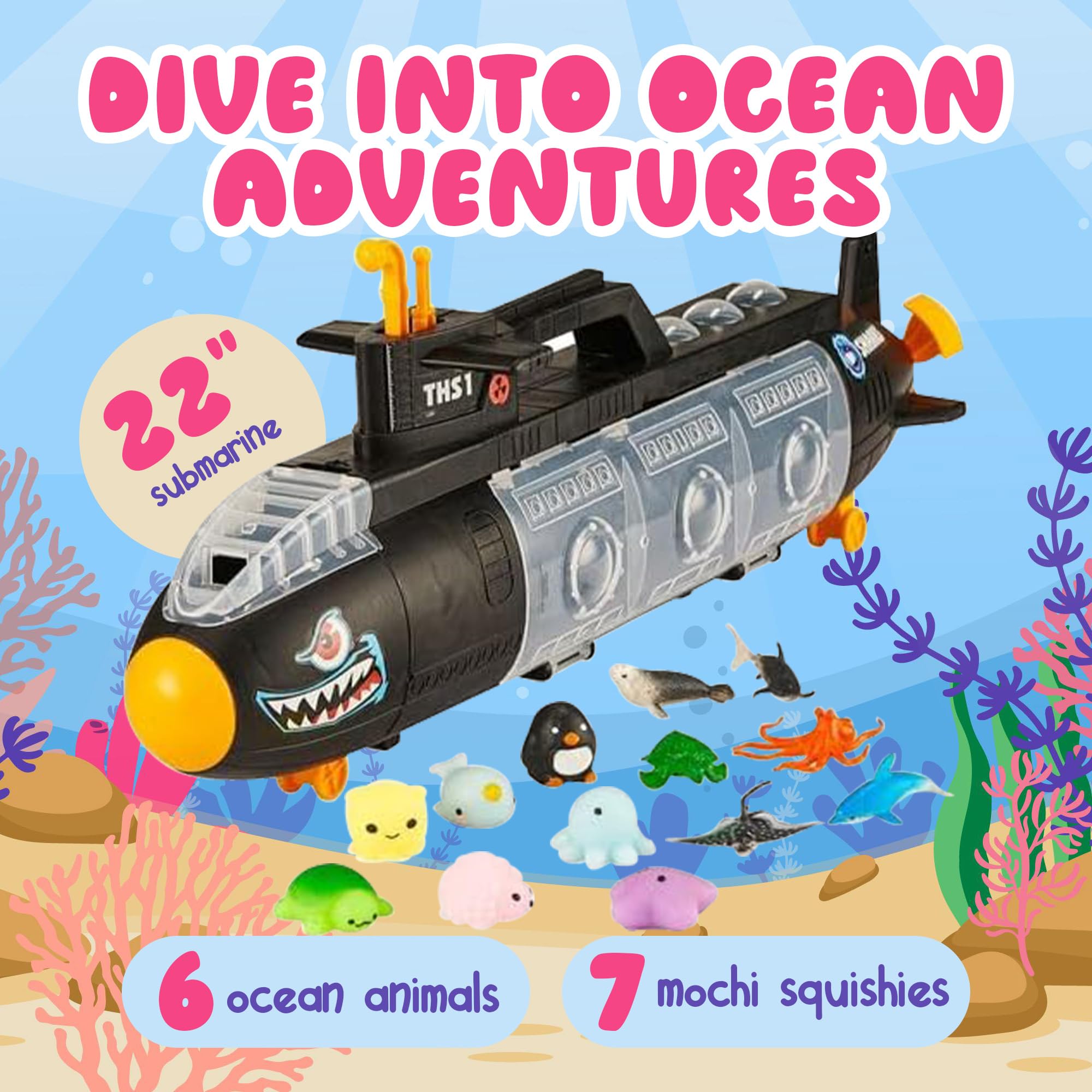 【美品】Misha&Puff Blueslate Submarine Seas Forest & Twelfth Submarine Toy with 8 Sea Animal Toys and 7