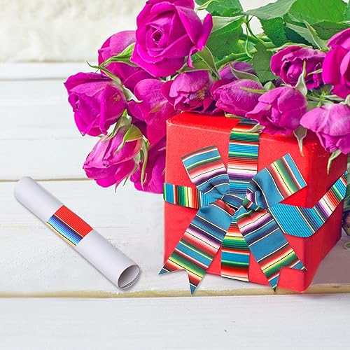 Miniatura 4 de 4 rollos de cinta de fiesta mexicana de 2.5 pulgadas x 20 yardas de cinta serape de rayas de arco iris para manualidades, envoltura de manualidades,