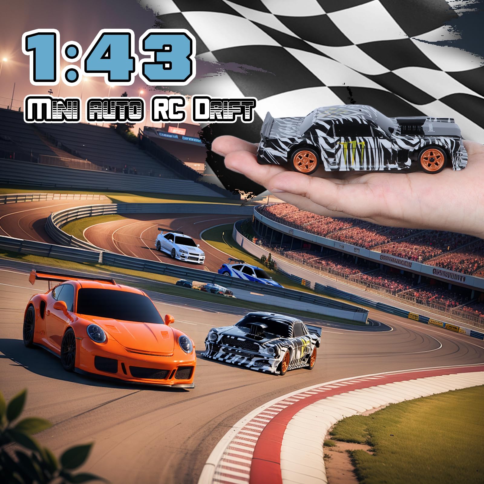 JONRRYIN RC Auto Drift Pro 1:43, Macchina Telecomandata Drift, Mini Drift Car, Micro Macchina Telecomandata con Luce LED, 15km/h, Auto Giocattolo per Bambini di 14 Anni (Nero Pro-Gyro)