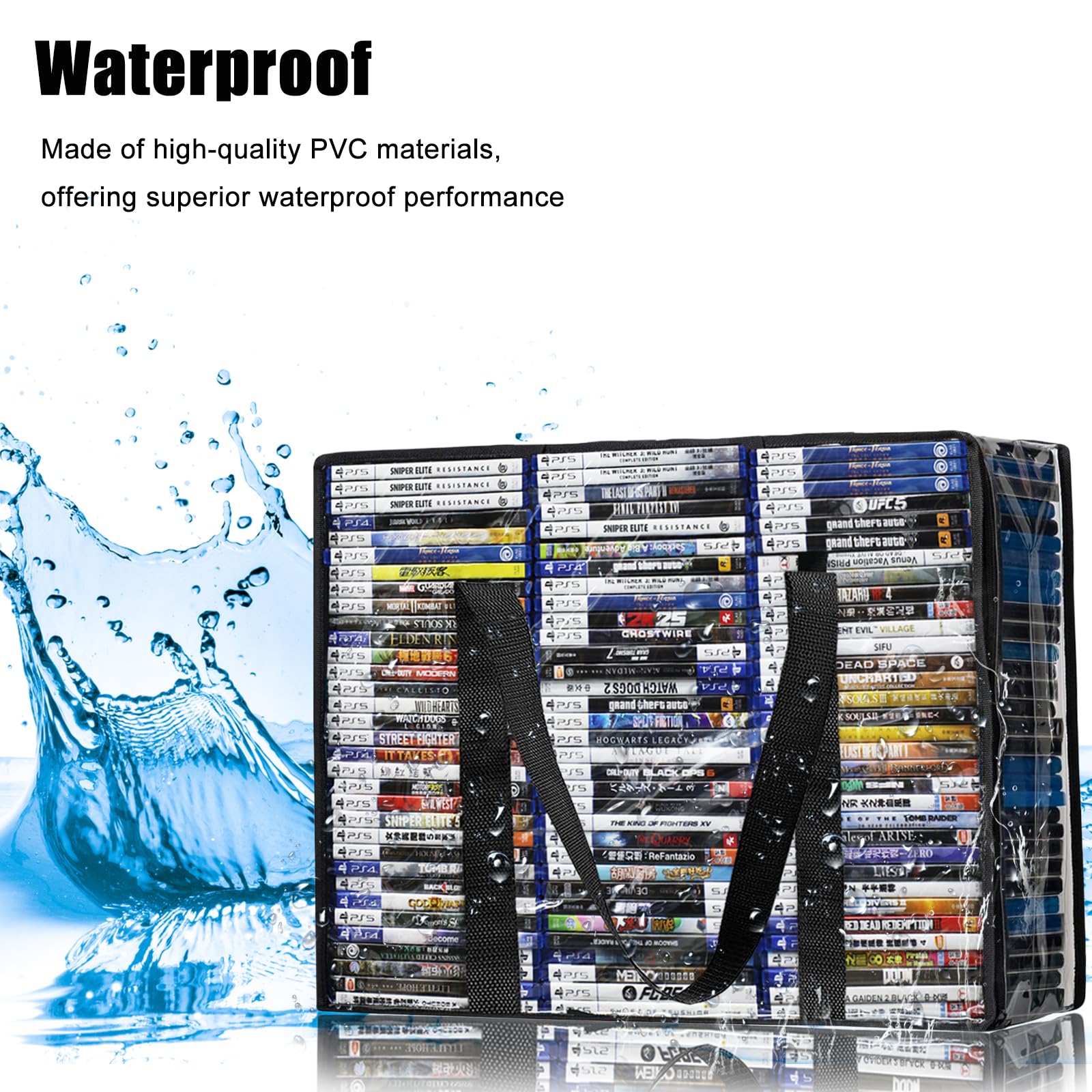Sacchetti per DVD, confezione da 3 sacchetti trasparenti per 210 DVD o 270 custodie Blu-ray (70, 90 ciascuna), organizer in plastica ispessita con manici rinforzati per riporre supporti