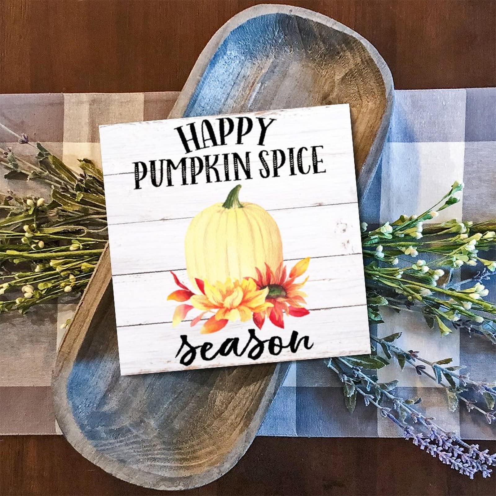 Panneau en bois Happy Pumpkin Spice Season de 30,5 cm pour déco murale rétro de cuisine