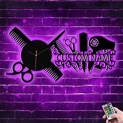 Miniatura 4 de Reloj de pared con nombre personalizado para dormitorio, sala de estar, cocina, barbería, peluquería, peluquería, herramienta de peluquería,