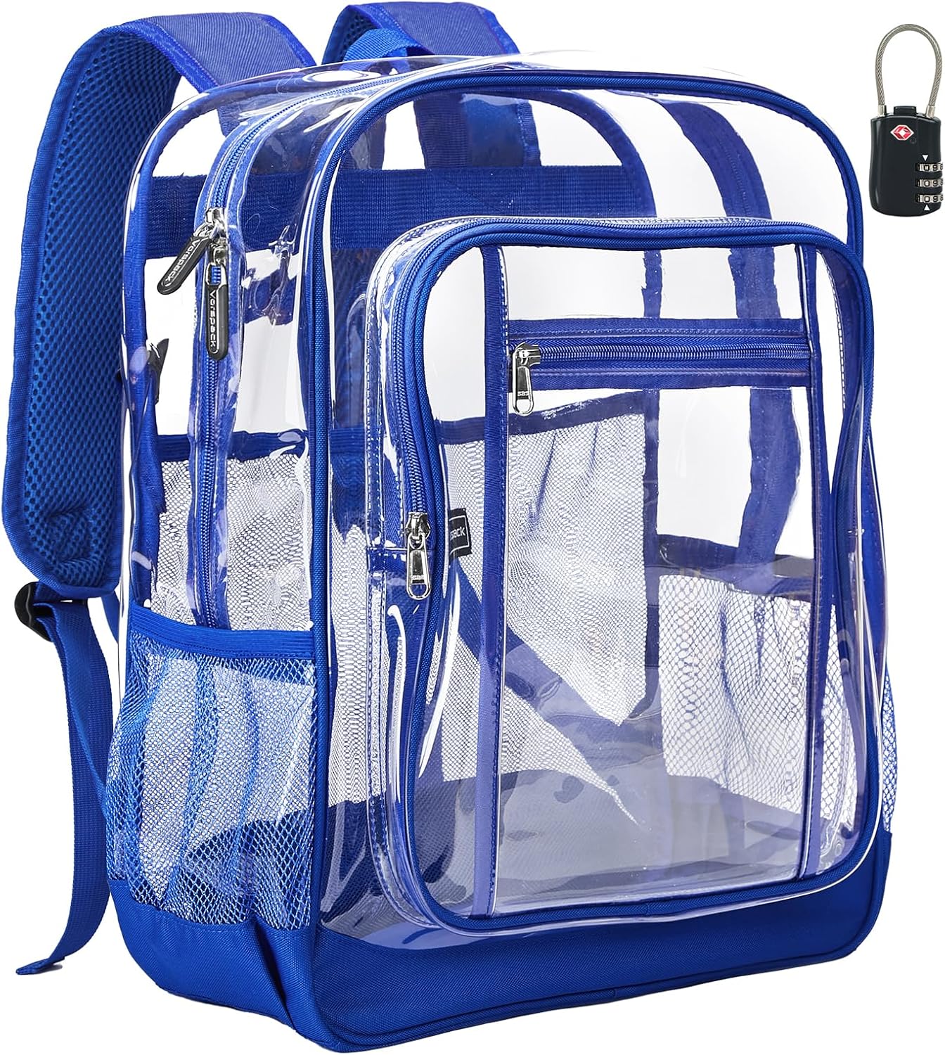 Vorspack Clear Backpack Heavy Duty - Extra Large Clear Backpacks with TSA Lock Transparent See Through Bookbag for School, Work, College, Travel - Blue