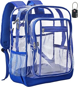 Vorspack Clear Backpack with TSA Lock, 17 inch Large Bookbag, Blue