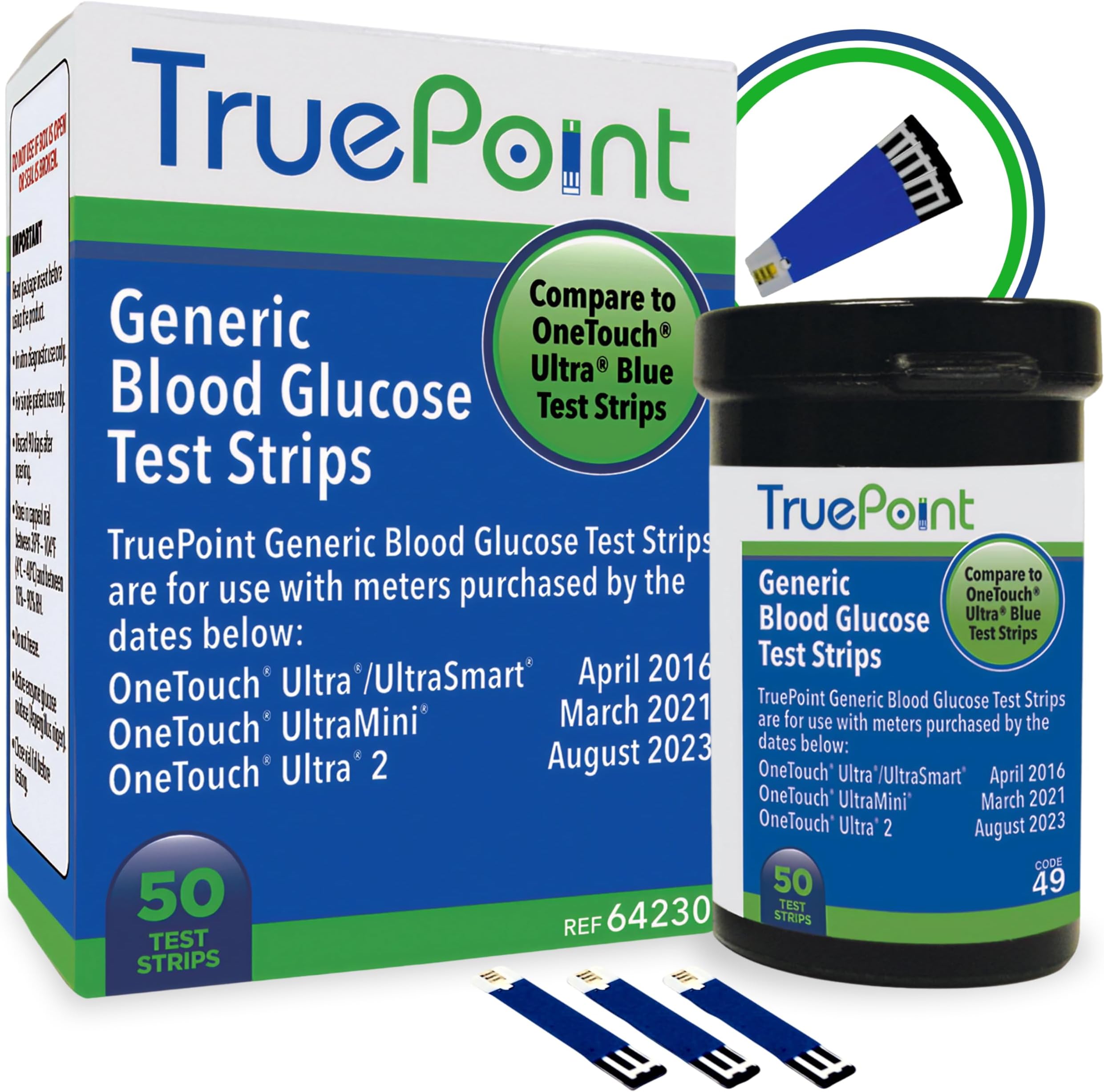 TruePoint Blood Glucose Test Strips – 50 Count – Compatible with Ultra, Ultra2, UltraMini & UltraSmart Meters – Glucose Strips for Blood Testing for Home Use
