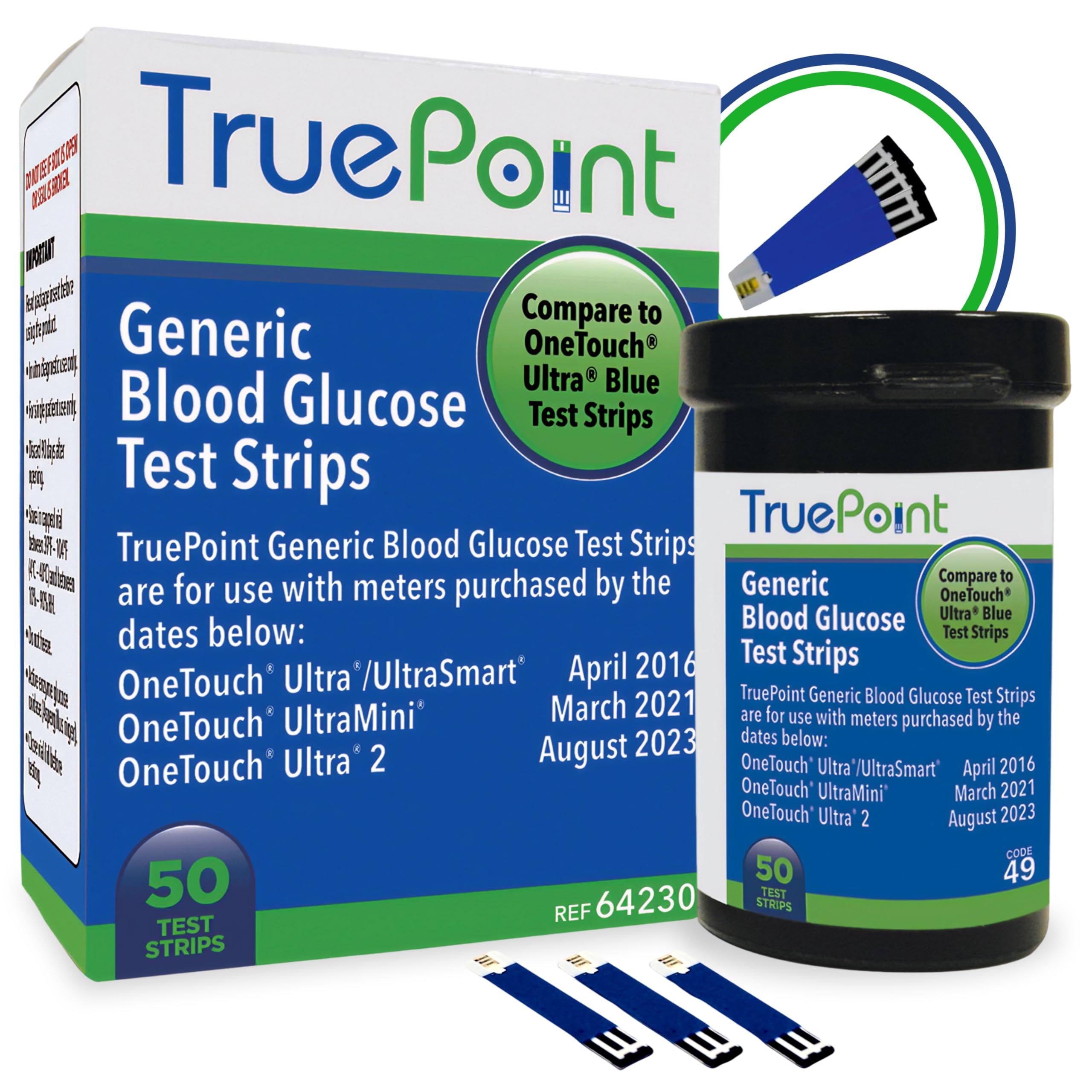 True Point Generic Test Strips 50 Count for Use with One Touch Ultra, Ultra2, Ultra Mini and UltraSmart Meters