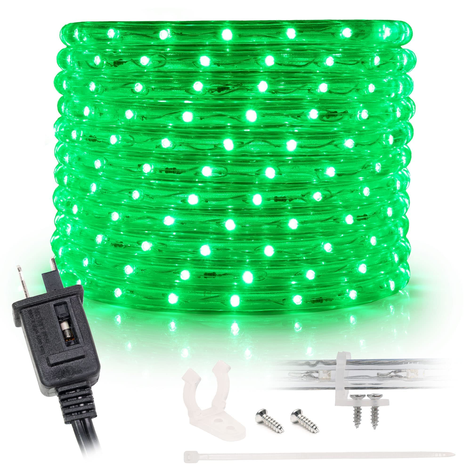 WYZworks 108LEDs, 25ft LED Green Rope Light, Connectable Outdoor Permanent Waterproof Accent Exterior Lighting, Flexible Clear PVC, ETL Certified, Holiday, Backyard Patio, Home, Decor