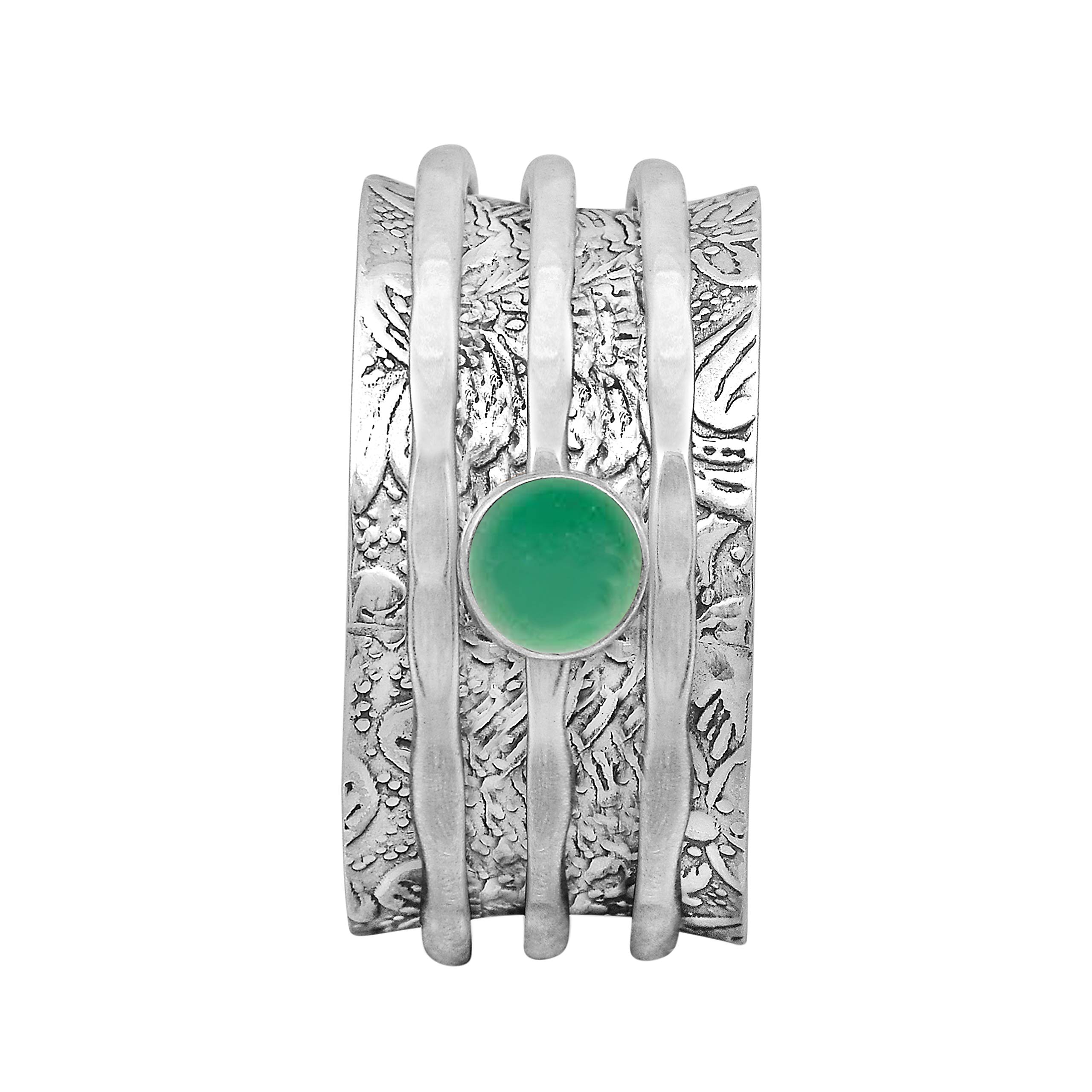 Shine Jewel Spinner Ring with Green Jade 925 Sterling Silver Fidget Band Meditation Ring for Men Wom