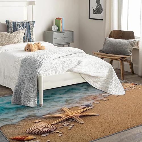 Miniatura 3 de Alfombras oceánicas para dormitorio, sala de estar, alfombra de área de 5 x 7 pies, lavable, antideslizante, suave, alfombra de pelo bajo, alfombra