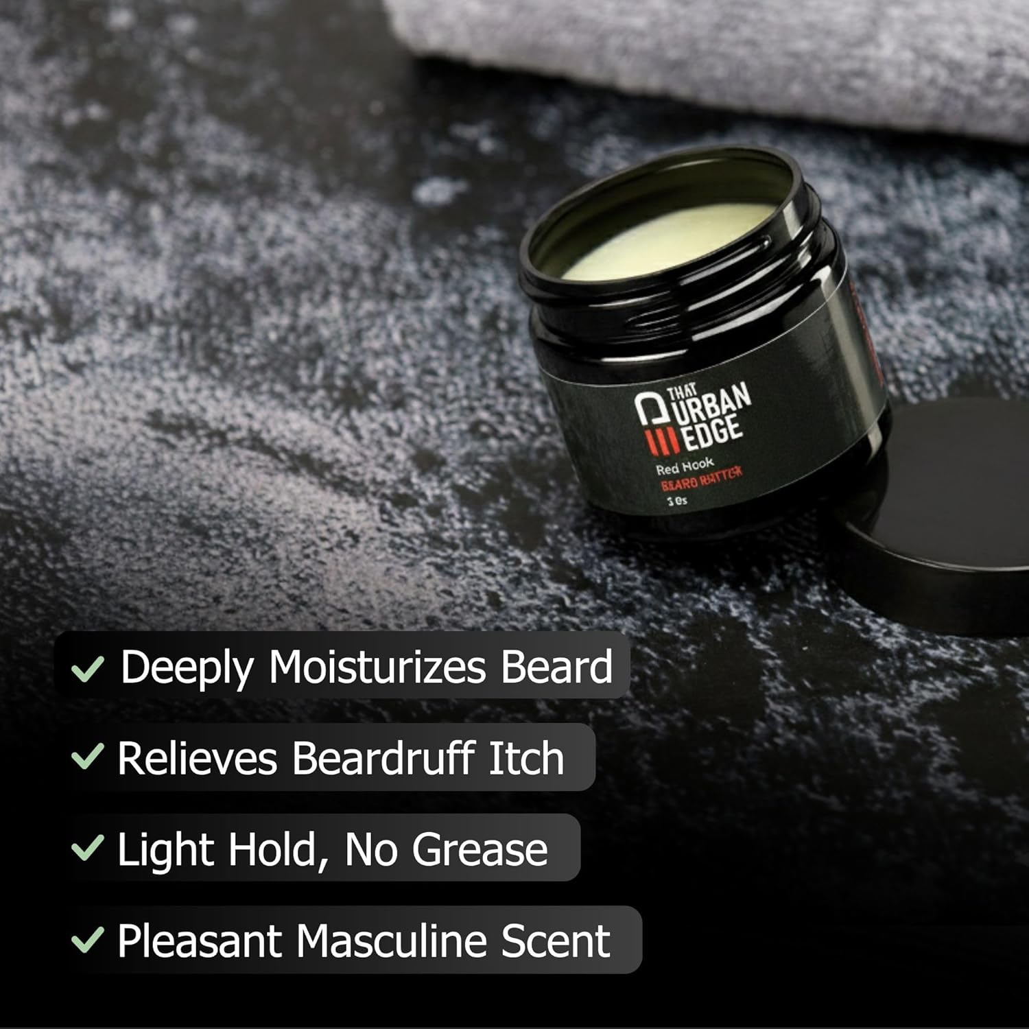 Urban Edge That Beard Butter for Black Men & All Beard Types – Anti-Itch Beard Moisturizer & Softener with Shea Butter & Argan Oil – Beard Balm & Cream Conditioner Alternative – Red Hook Scent – 2 oz - Image 3