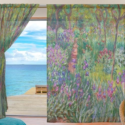 Miniatura 3 de AHOMY Cortinas transparentes de 55 x 84 pulgadas, jardín de iris en Giverny Monet para dormitorio, sala de estar, decoración del hogar, 1 par