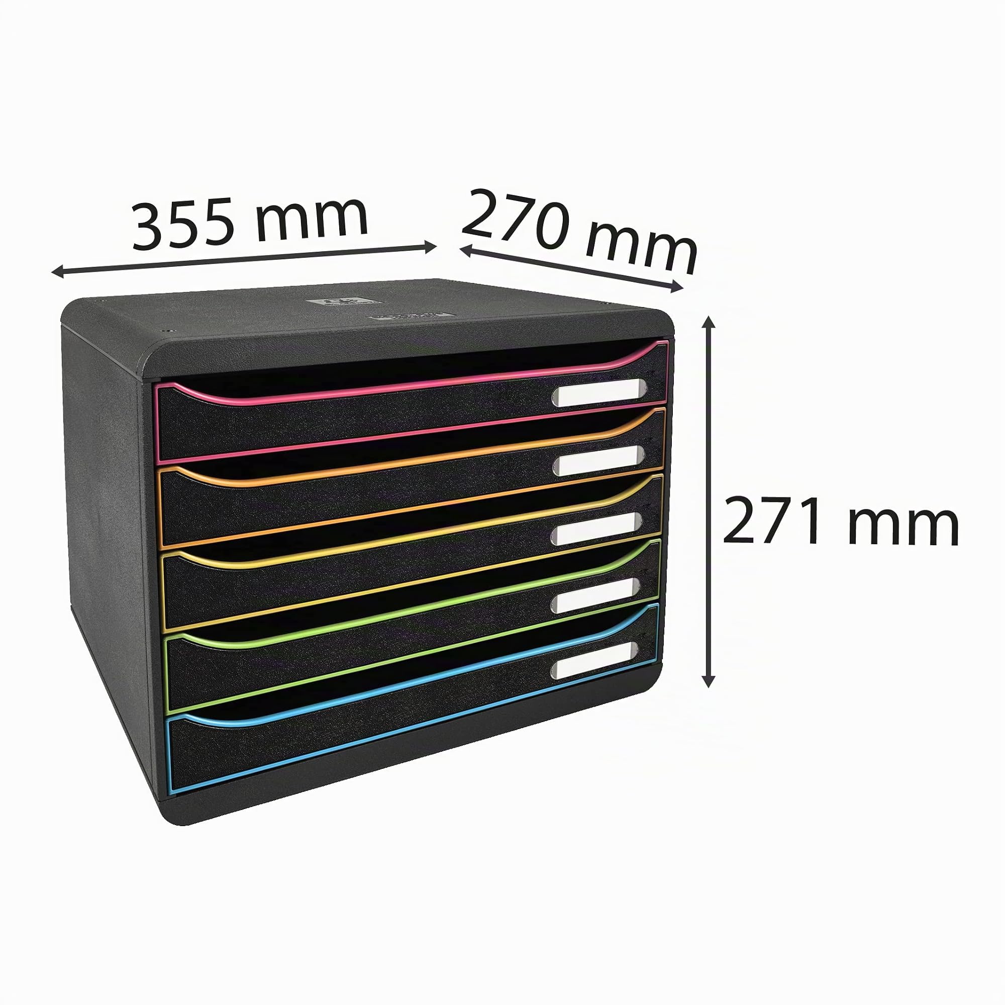 Exacompta - Rif. 308914D - Big-Box Plus Horizon - Scatola di 5 cassetti per documenti A4+ - Dimensioni esterne: profondità 27 x larghezza 35,5 x altezza 27,1 cm - nero/arlecchino/nero