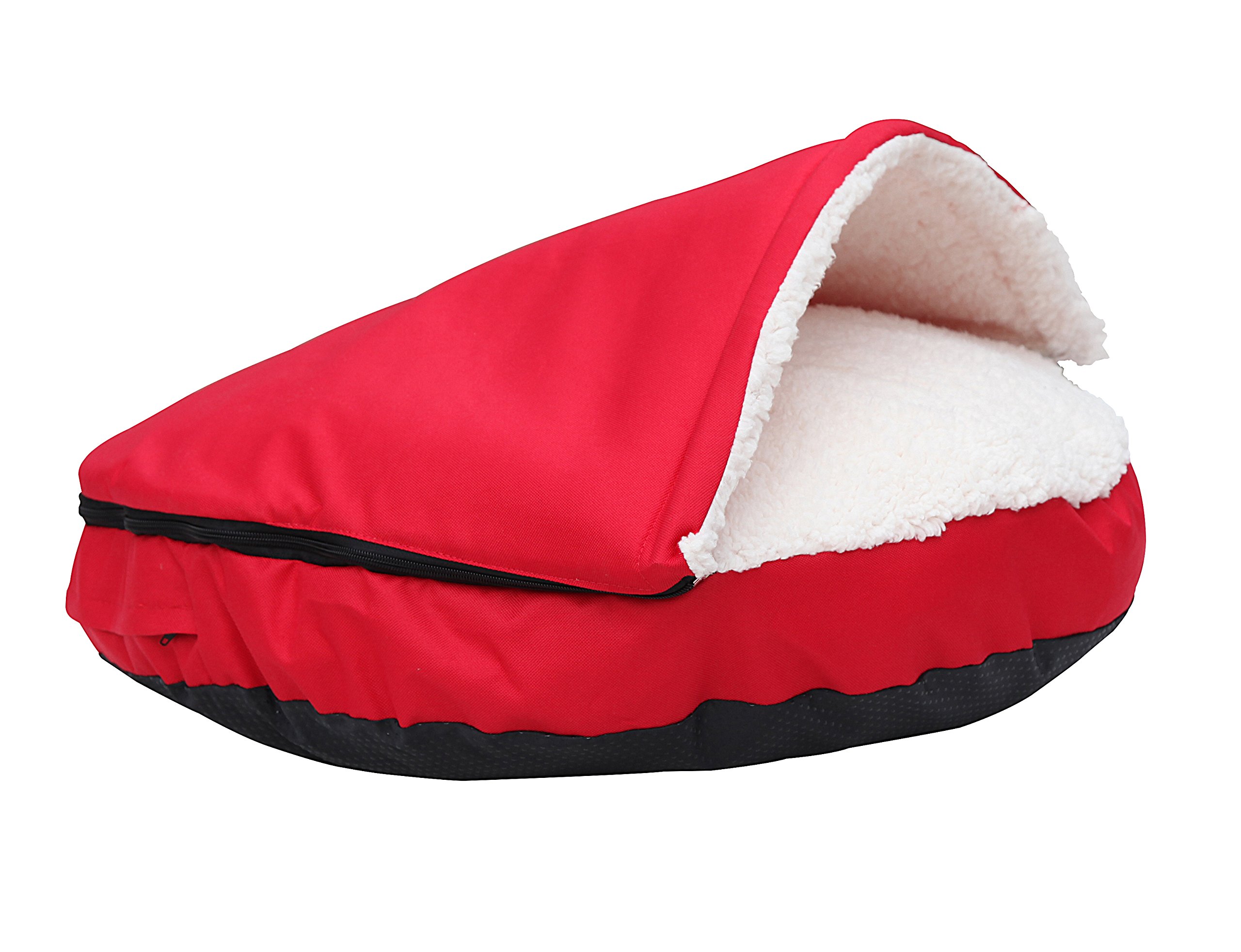 long rich HappyCare Textiles Durable Oxford to Sherpa Pet Cave and Round Pet Bed, 25", with Removable top and Insert