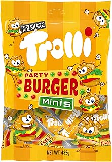Trolli Mini Burger Fun and flavourful Gummy Burgers Unflavoured 432 grams - Halloween Trick-or-Treat Lollies Party Share