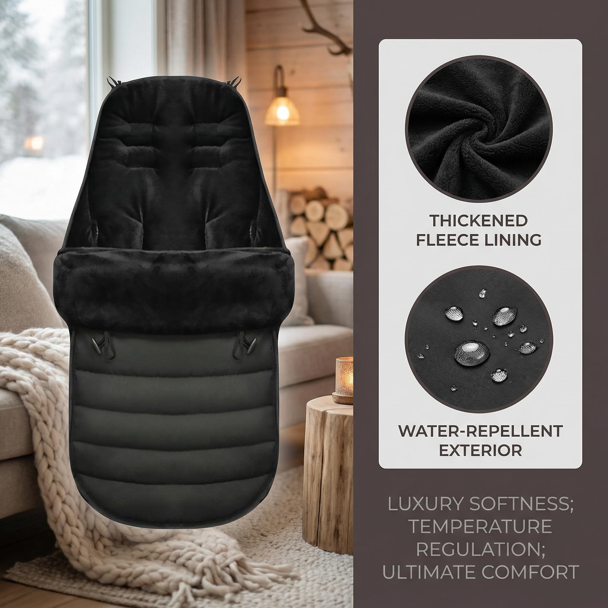 TOYANDONA - Sacco a pelo universale per passeggino, impermeabile, lunghezza regolabile in altezza e temperatura, colore nero