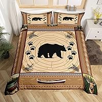 Vista 21 de Juego de ropa de cama rústica de retazos, tamaño individual, funda de edredón de cabaña campestre para niños, adolescentes y adultos, a cuadros, oso