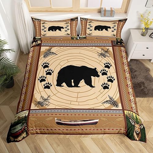 Erosebridal Juego de ropa de cama de oso salvaje, funda de edredón con diseño de flecha y azteca, estilo nórdico exótico, decoración de habitación