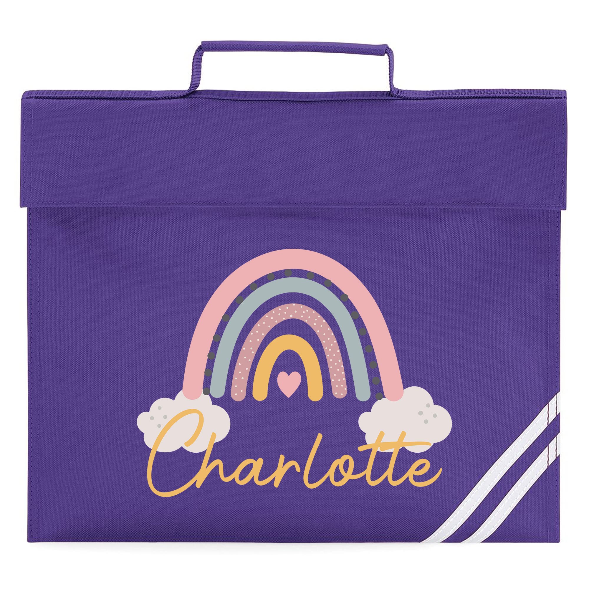 Personalised Rainbow Book Bag, Back to School Accessory for Kids, Nursery Reading Bag, for Girls, One Size, Purple