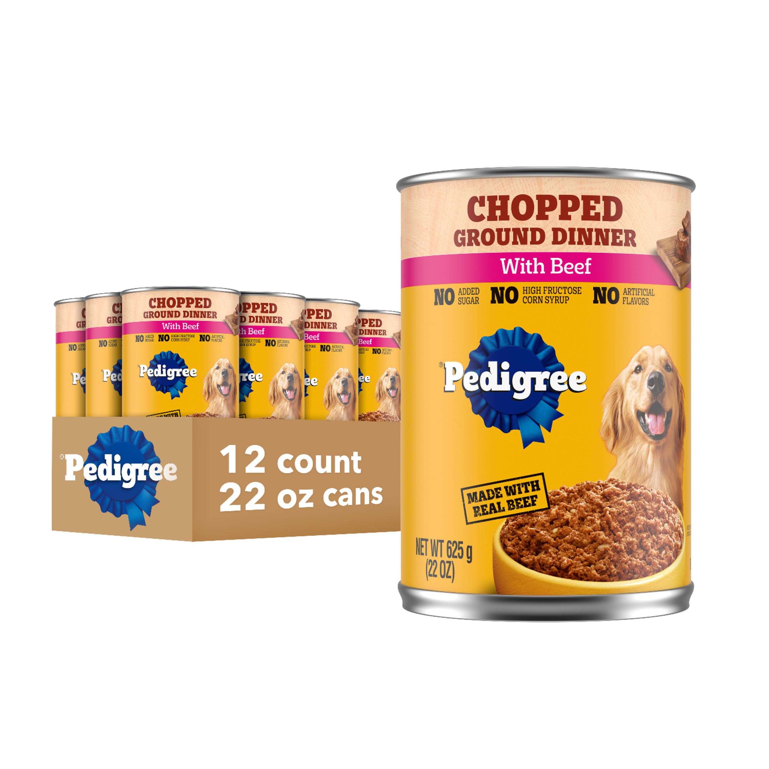 Chopped Ground Dinner Adult Soft Wet Dog Food with Beef, 22 oz. Cans 12 Count