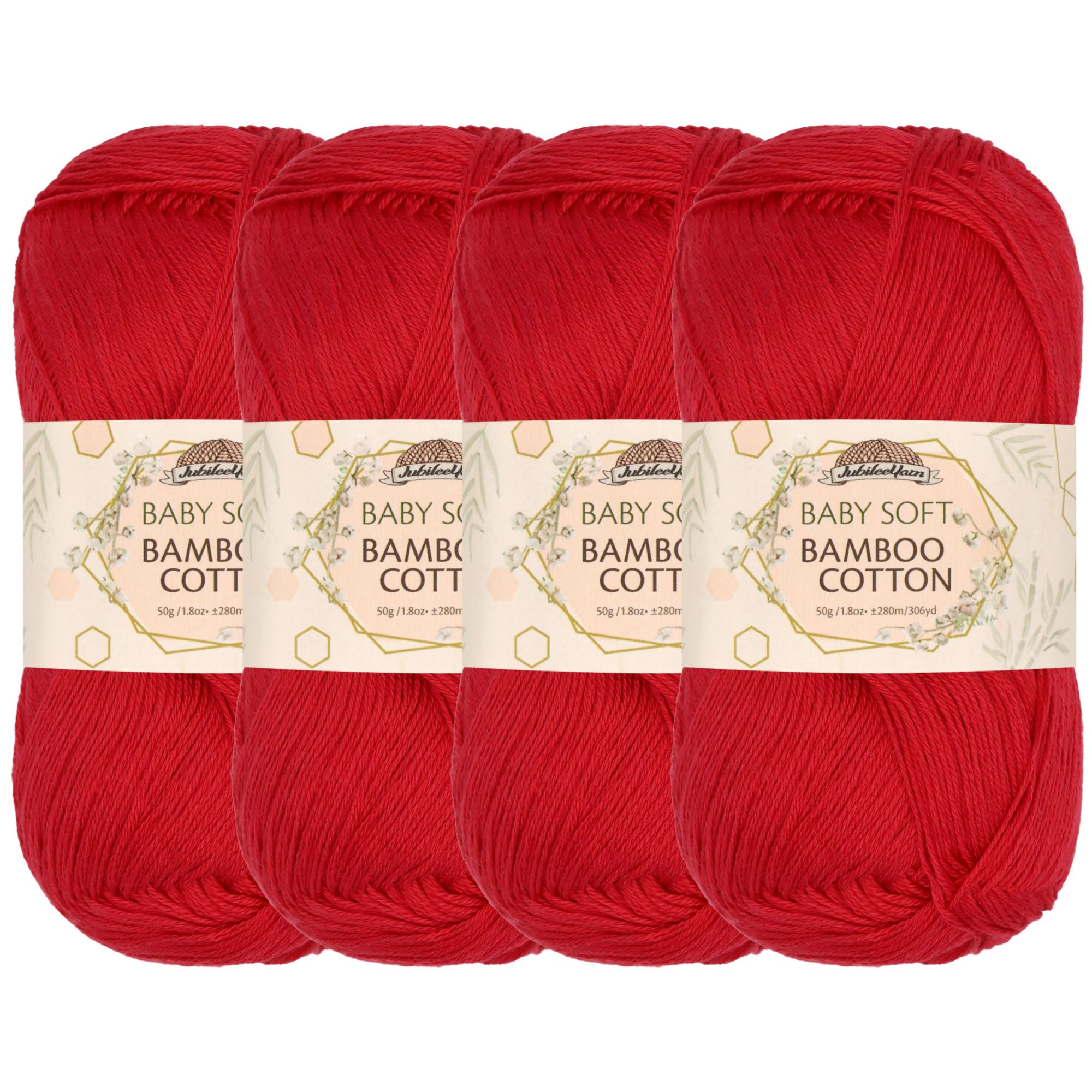 JubileeYarn Baby Soft Bamboo Cotton Yarn - 50g/Skein - Carmine Red - 4 Skeins, 410 Carmine Red