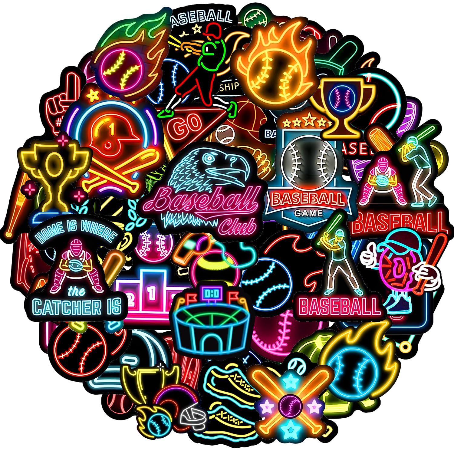 120PCS Neon Baseball Stickers Neon Sports Theme Stickers, Baseball Party Favors Sports Party Gifts Decorations Basketball Vinyl Decals for Water