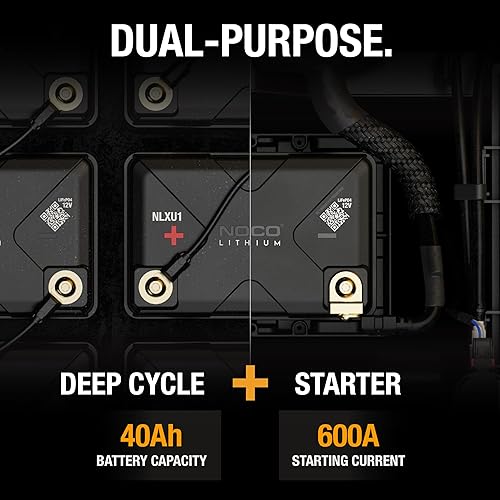 Miniatura 3 de NOCO Litio NLXU1 batería de litio LiFePO4 de 12 V, doble propósito, ciclo profundo de 40 Ah + batería de arranque U1 grupo 600 A, para automóvil,