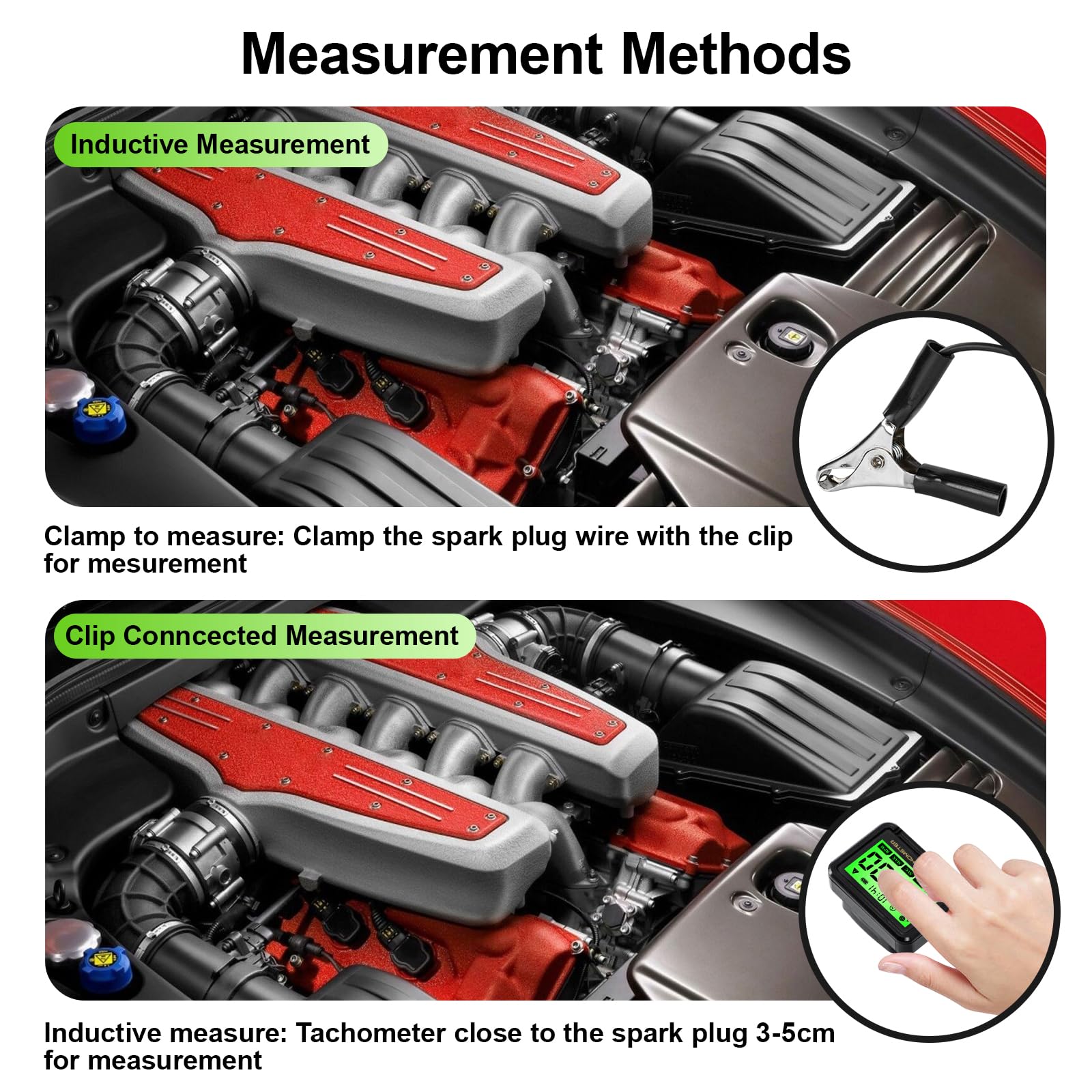 Tachymètre Numérique compte tour, Compteur de Tours LCD Haute Précision | avec Induction Sans Fil (0-18 000 tr/min) pour Moto, Tondeuse, Motoneige – Surveillance de Batterie, Fonction Maintenance