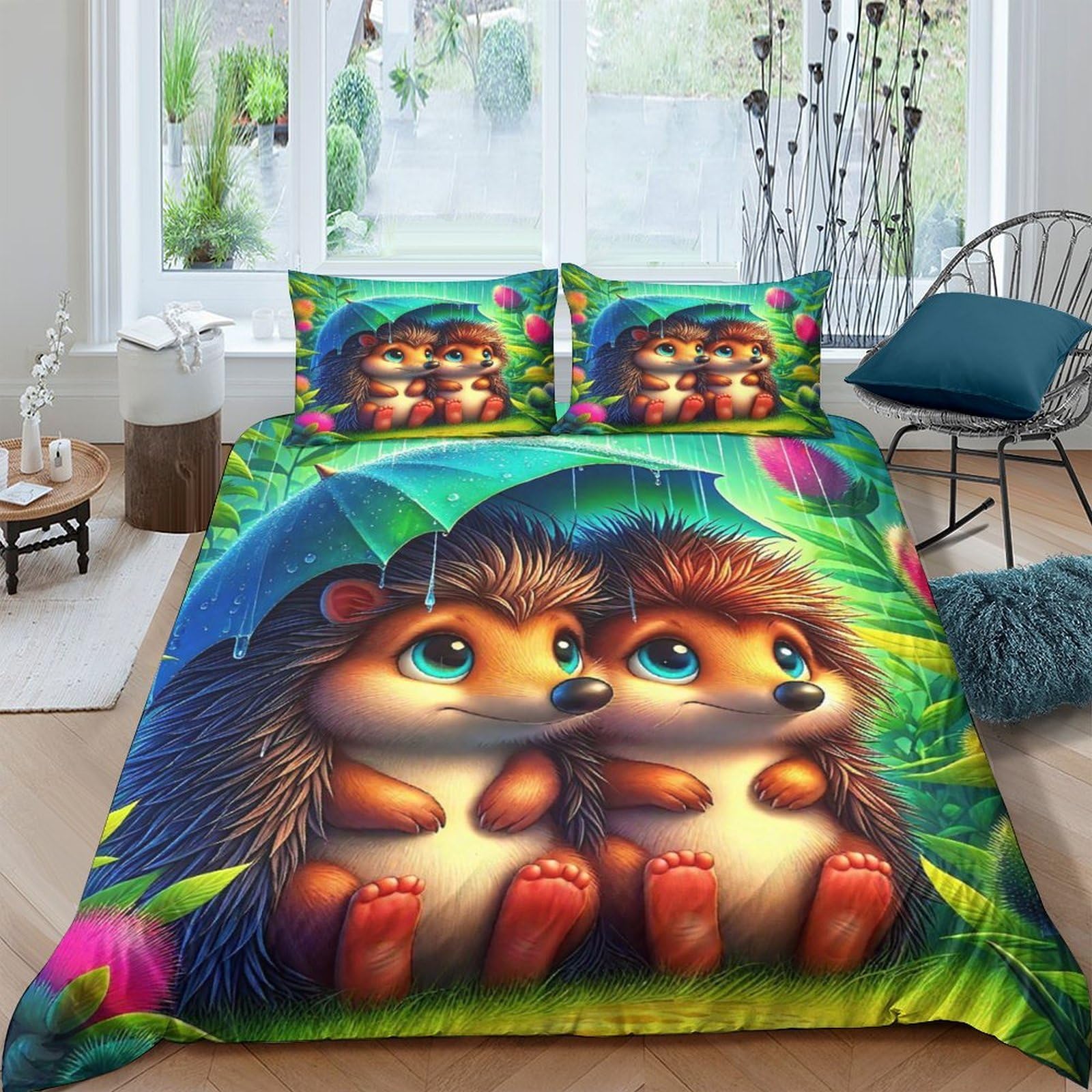 Housse de couette hérisson douce avec zip pour literie double sans pli