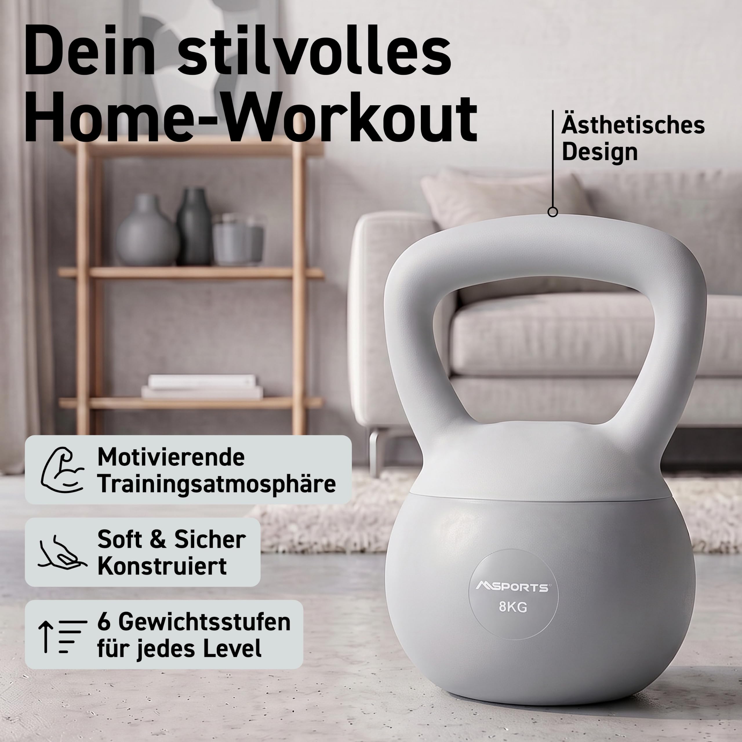 MSPORTS Soft Kettlebell Premium – Bodenschonende Kugelhantel fürs Home Gym