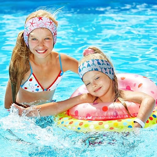 Miniatura 3 de Zhanmai 4 diademas de natación para niños, ajustable, impermeable, para el agua, para protección de los oídos (estilo sirena, 24 pulgadas)