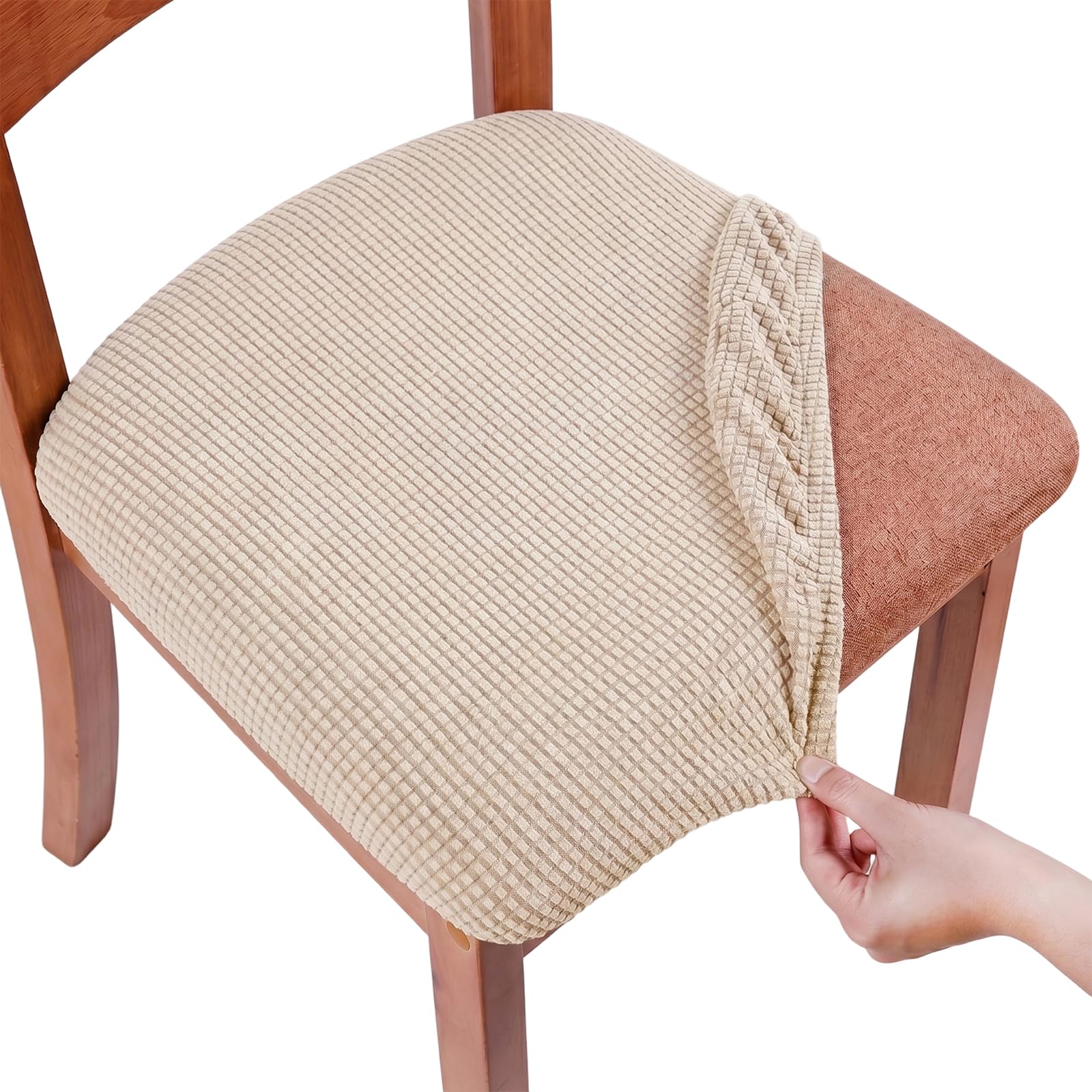 Qianderer Folding Chair Cover, Stretch Covers, Stretch Slipcovers, Protector Removable Washable Chair Seat Cushion Protectors (Beige, One Size)