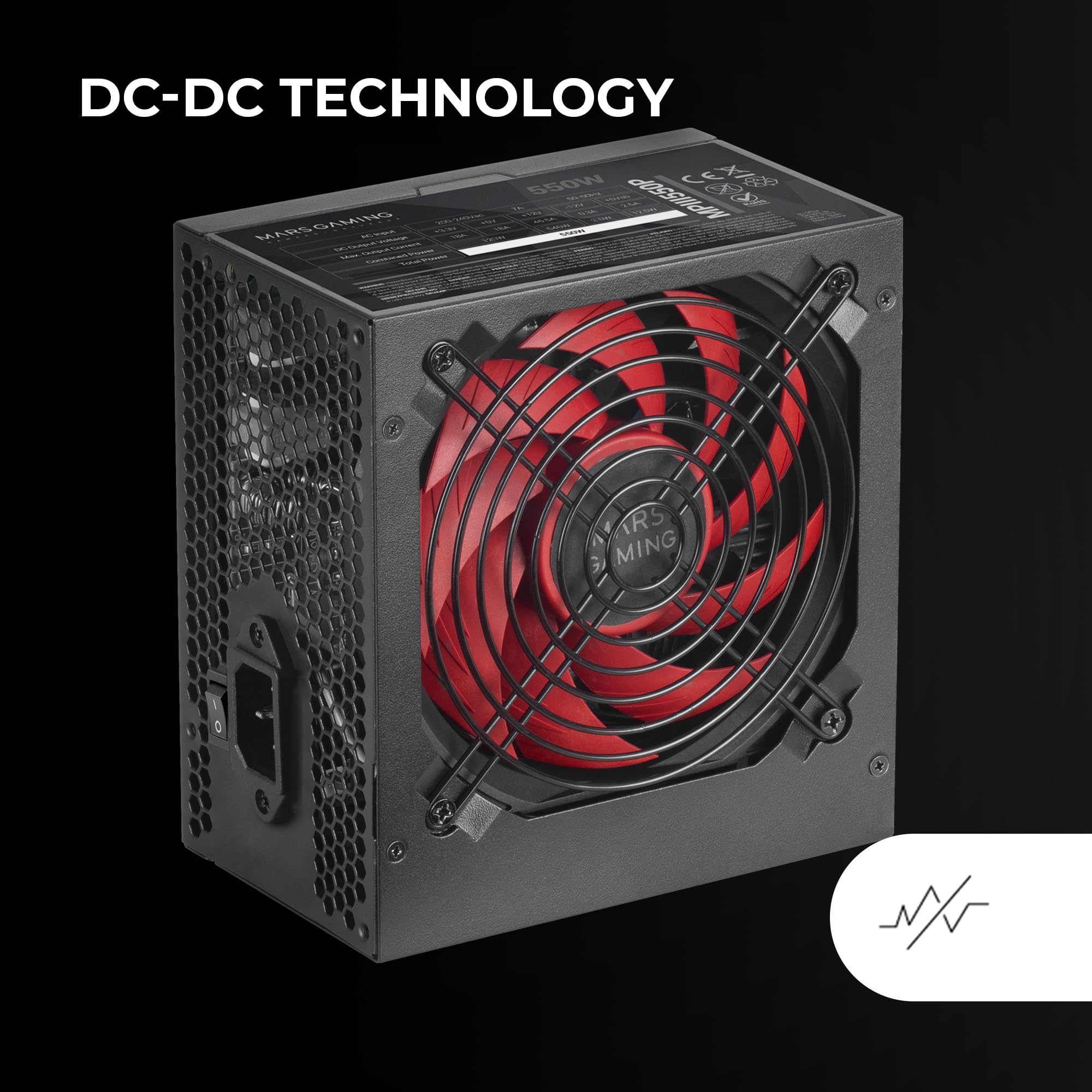 Mars Gaming MPIII550P, Fuente Alimentación ATX 550W, 5 Años de Garantía, 85% Eficiencia, Sistema Digital APFC, Ventilador FDB 120mm AI-RPM, Tecnologías DC-DC y SMD, Cables Planos Extralargos, Blanco