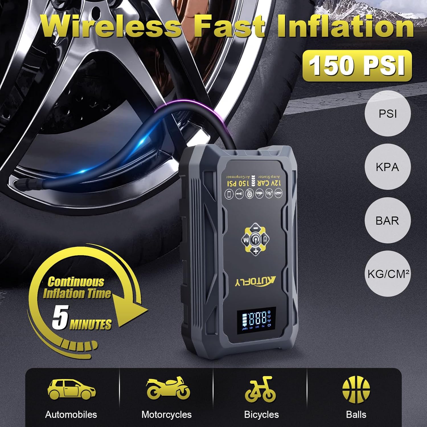 Car Jump Starter with Air Compressor, 3000A Portable Battery Pack with 150PSI Tire Inflator, 37WH DC12V Jump Box for Car Charger Battery Booster with LCD Display (Up 10L Gas/8L Diesel Engine) - Image 3