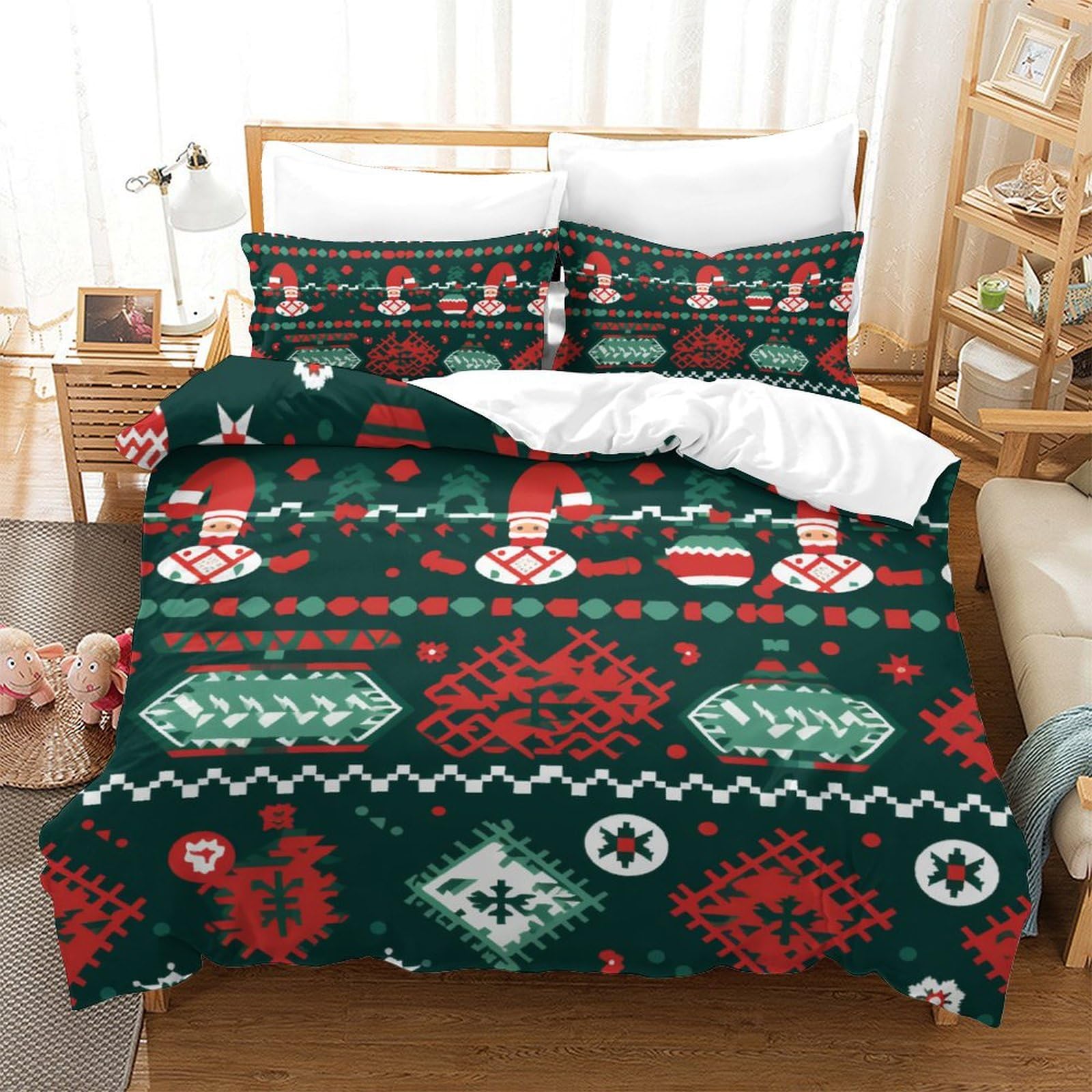 Parure de lit Noël 200x200 avec housse de couette imprimée 3D et taies