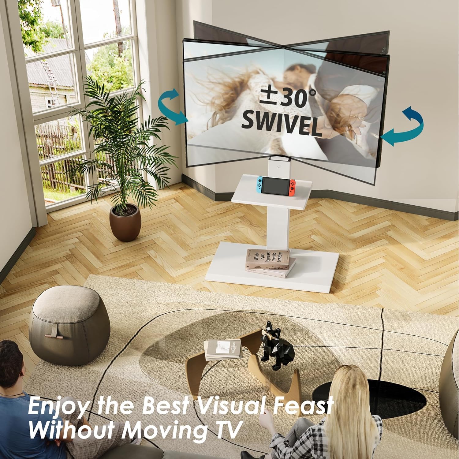 Image showing a TV on the stand swiveling 30 degrees left and right